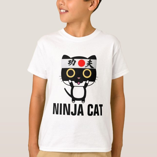 Funny cat T - Shirt für Jungen Kinder NINJA CAT (Vorderseite)