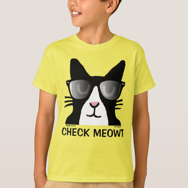 Funny Cat T - Shirt für Kinder, KARO MEOWT (Vorderseite)