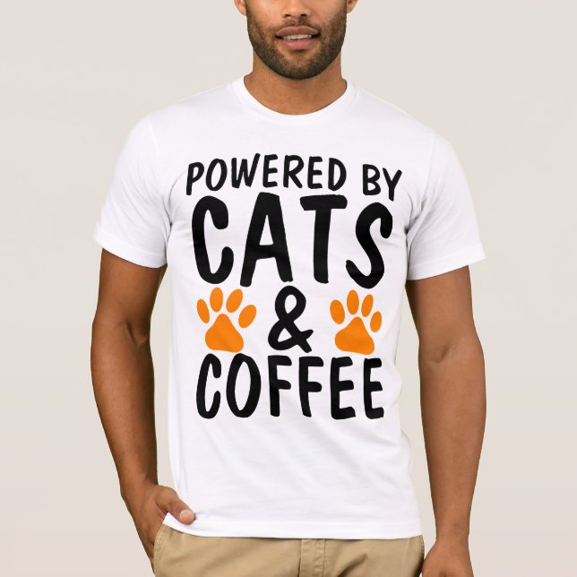 Funny Cat T - Shirt, KATZEN UND KAFFEE, POWERBY! T-Shirt (Vorderseite)