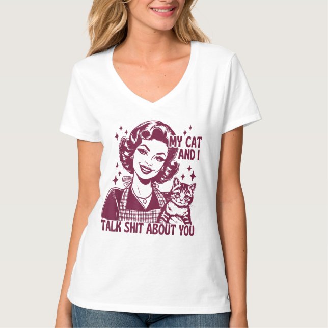 Funny Cat T - Shirt My Cat und ich reden Müll über (Vorderseite)