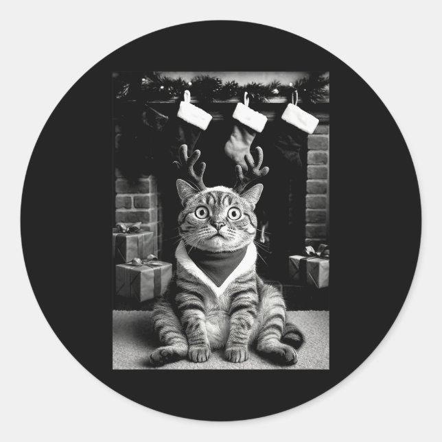 Funny Cat Taking A Selfie Christmas Xmas Pajamas H Runder Aufkleber (Vorderseite)