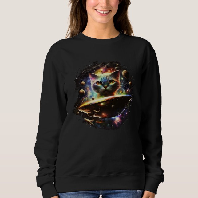 Funny Cat Tee, Galaxy Cat Spaceship Alien Cat 1 Sweatshirt (Vorderseite)