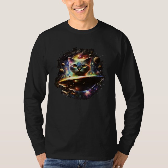 Funny Cat Tee, Galaxy Cat Spaceship Alien Cat 1 T-Shirt (Vorderseite)