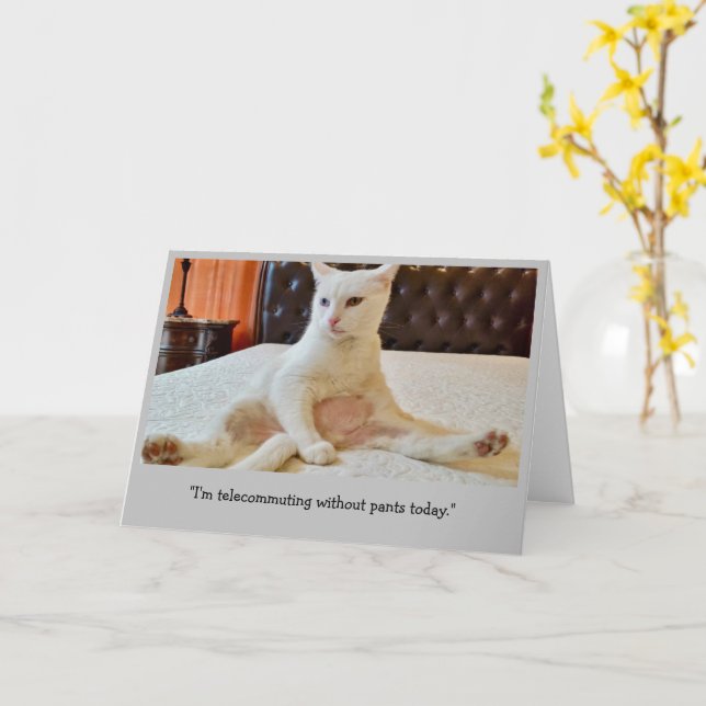 Funny Cat Telecomming ohne Pants Karte (Gelbe Blume)