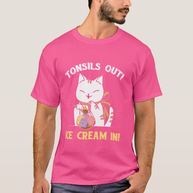Funny CAT Tonsiout Eiscreme in Tonsil Operation R T-Shirt (Vorderseite)