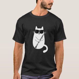 Funny Cat tragen Sonnenbrille spielen Klarinette M T-Shirt