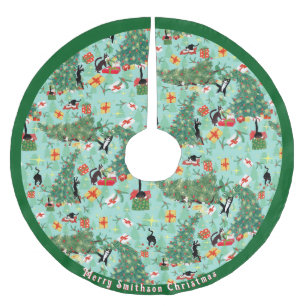 Funny Cat trifft Weihnachtsbaum Polyester Weihnachtsbaumdecke