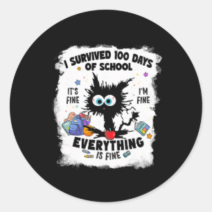Funny Cat überlebte 100 Tage der Schule Es ist sch Runder Aufkleber