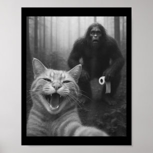 Funny Cat überrascht glücklich Selfie mit Bigfoot  Poster