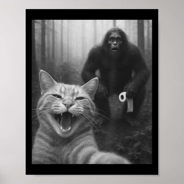Funny Cat überrascht glücklich Selfie mit Bigfoot  Poster (Vorne)