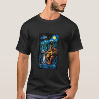 Funny Cat UFO Alien Bigfoot Camping spielen T-Shirt