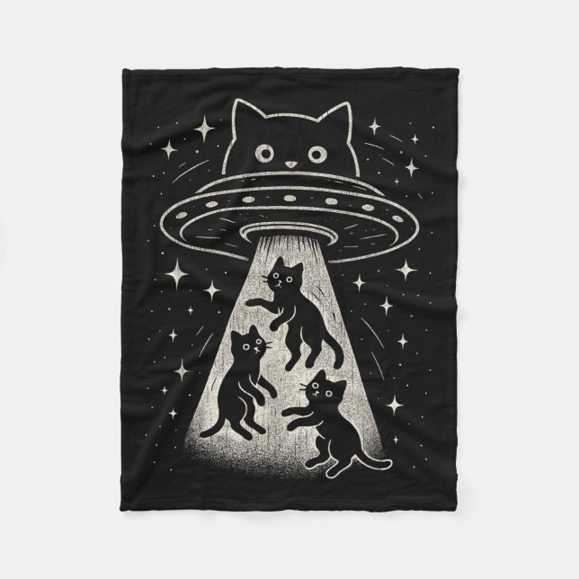 Funny Cat Ufo Niedlich Kitty Space Raumschiff Alie Fleecedecke (Vorderseite)