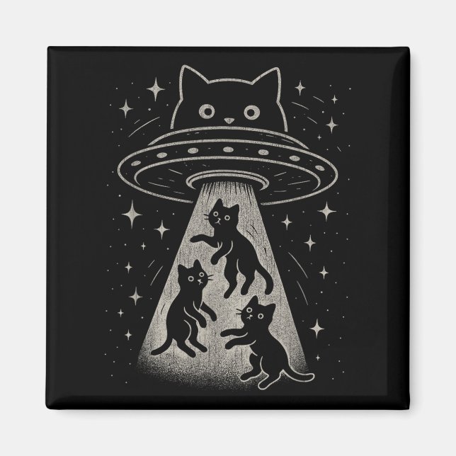 Funny Cat Ufo Niedlich Kitty Space Raumschiff Alie Magnet (Vorne)