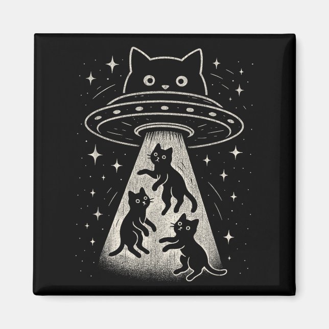 Funny Cat Ufo Niedlich Kitty Space Raumschiff Alie Magnet (Vorne)