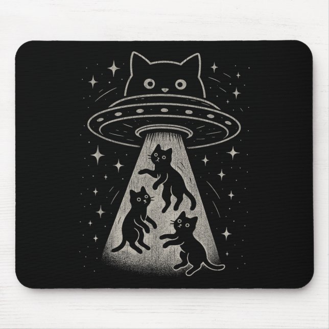 Funny Cat Ufo Niedlich Kitty Space Raumschiff Alie Mousepad (Vorne)