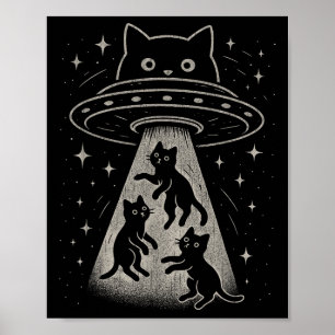 Funny Cat Ufo Niedlich Kitty Space Raumschiff Alie Poster