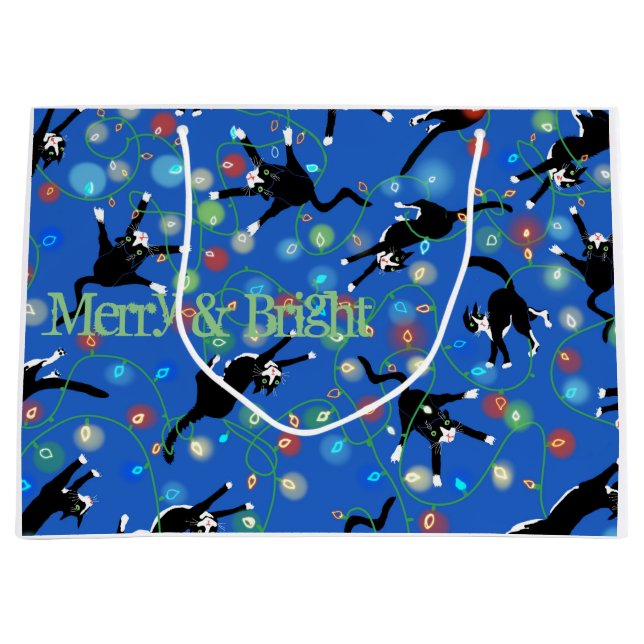 Funny Cat und die Weihnachtslichter Große Geschenktüte (Vorderseite)