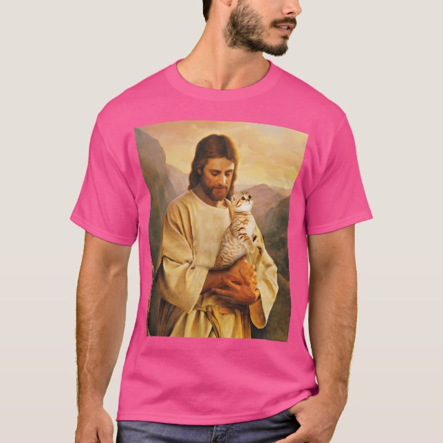 Funny Cat und Jesus Lover T-Shirt (Vorderseite)