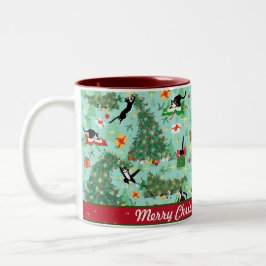 Funny Cat und The Christmas Tree Personalisiert Zweifarbige Tasse