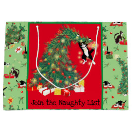 Funny Cat und Weihnachtsbaum Trouble Custom Green Große Geschenktüte