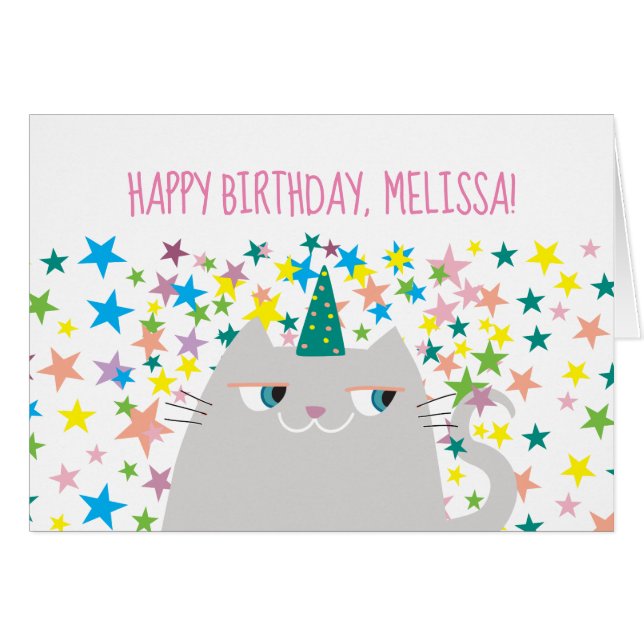 Funny Cat Unicorn glücklich Geburtstag (Vorderseite (Horizontal))