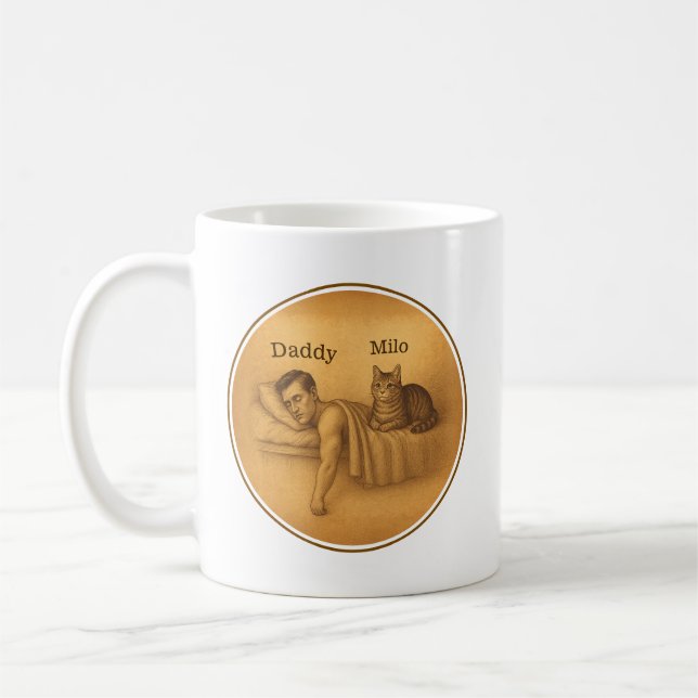 Funny Cat Vater Schlafen Illustration Kaffeetasse (Links)