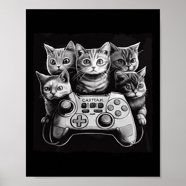 Funny Cat Video Game Controller Squad Poster (Vorne)