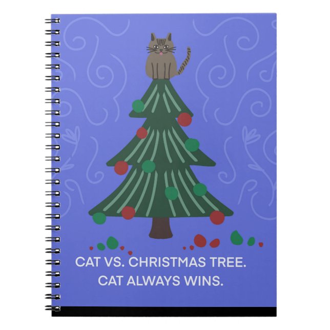 Funny Cat vs Christmas Tree Notebook Notizblock (Vorderseite)