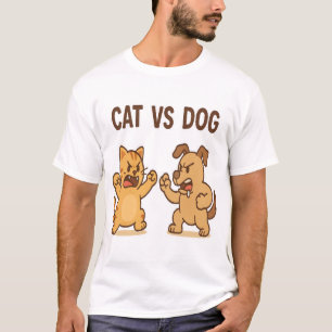Funny Cat vs Hund Cartoon Kämpfen T - Shirt-Niedli T-Shirt