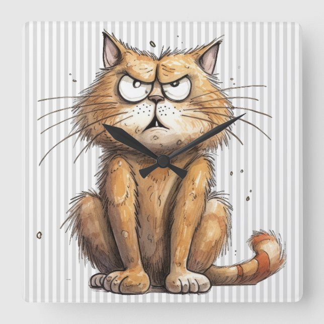 Funny Cat Wall Clock Quadratische Wanduhr (Vorderseite)