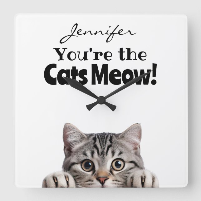 Funny Cat Wall Clock Quadratische Wanduhr (Vorderseite)