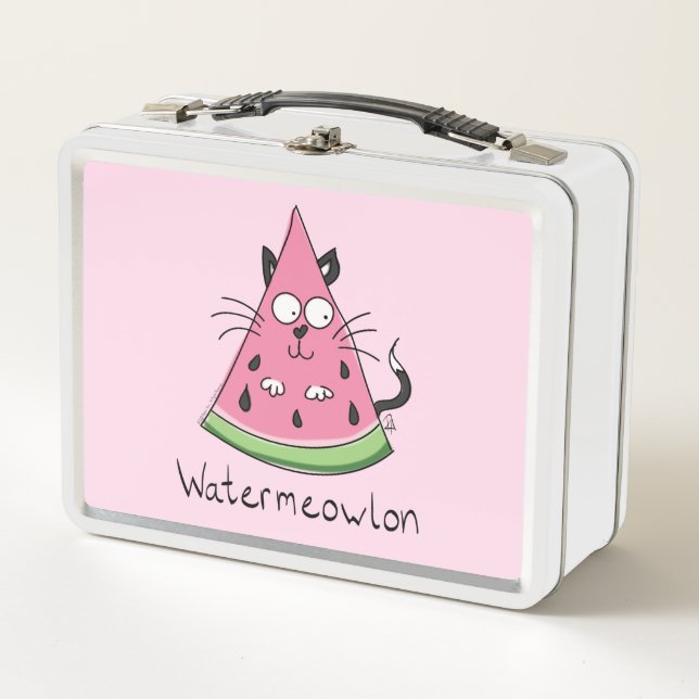 Funny Cat Watermelon Niedlich Kinder Metall Brotdose (Vorderseite)