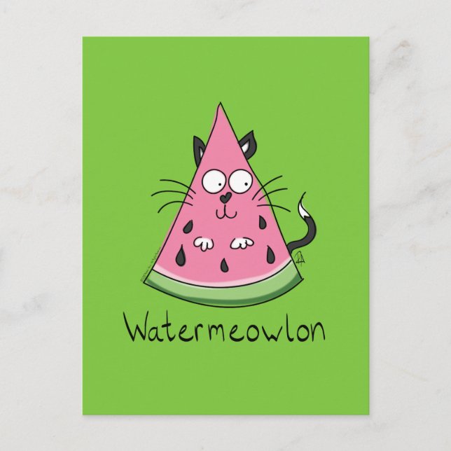 Funny Cat Watermelon Niedlich Kinder Postkarte (Vorderseite)