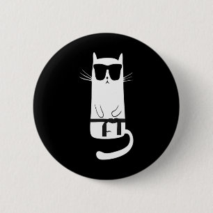Funny Cat Wear Sungles Karate Judo Black Belt F Button