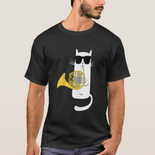 Funny Cat Wearing Sonnenbrille Playing Französisch T-Shirt