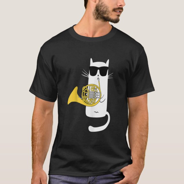 Funny Cat Wearing Sonnenbrille Playing Französisch T-Shirt (Vorderseite)