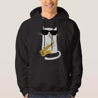 Funny Cat Wearing Sonnenbrille Saxophon spielen Hoodie