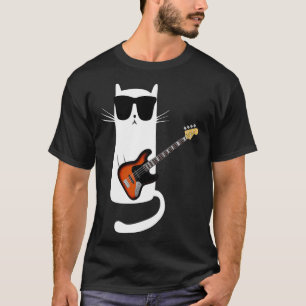 Funny Cat Wearing Sonnenbrille spielen Bass Gitarr T-Shirt