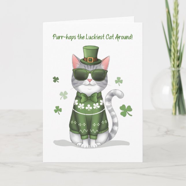 Funny Cat Wearing Sonnenbrille St Patricks Day Karte (Vorderseite)