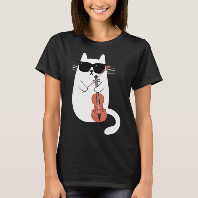 Funny Cat Wearing Sonnenbrille Viola spielen Viola T-Shirt (Vorderseite)