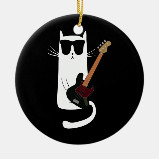 Funny Cat Wearing Sonnenbrillen Bass Gitarre spiel Keramik Ornament (Vorne)
