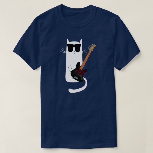 Funny Cat Wearing Sonnenbrillen Bass Gitarre spiel T-Shirt (Design vorne)