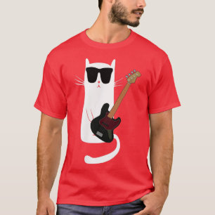 Funny Cat Wearing Sonnenbrillen Bass Gitarre spiel T-Shirt