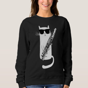 Funny Cat Wearing Sonnenbrillen Playing Flute Musi Sweatshirt