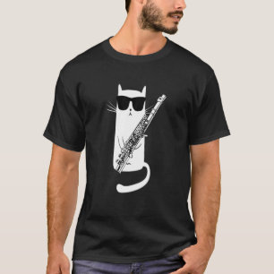 Funny Cat Wearing Sonnenbrillen Playing Flute T-Shirt