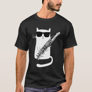 Funny Cat Wearing Sonnenbrillen Playing Flute T-Shirt