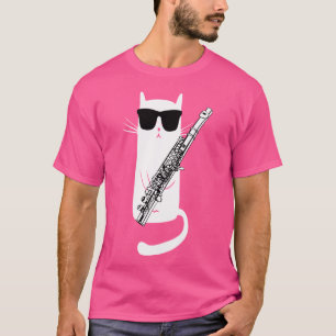 Funny Cat Wearing Sonnenbrillen Playing Flute T-Shirt