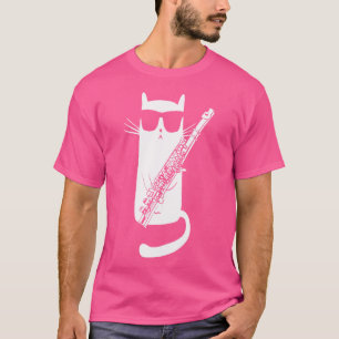 Funny Cat Wearing Sonnenbrillen Playing Flute T-Shirt