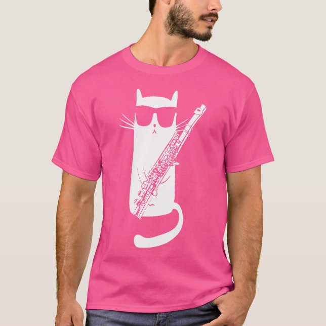 Funny Cat Wearing Sonnenbrillen Playing Flute T-Shirt (Vorderseite)