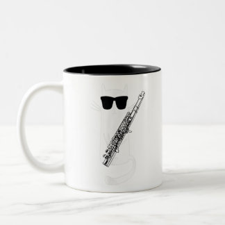 Funny Cat Wearing Sonnenbrillen Playing Flute T -  Zweifarbige Tasse